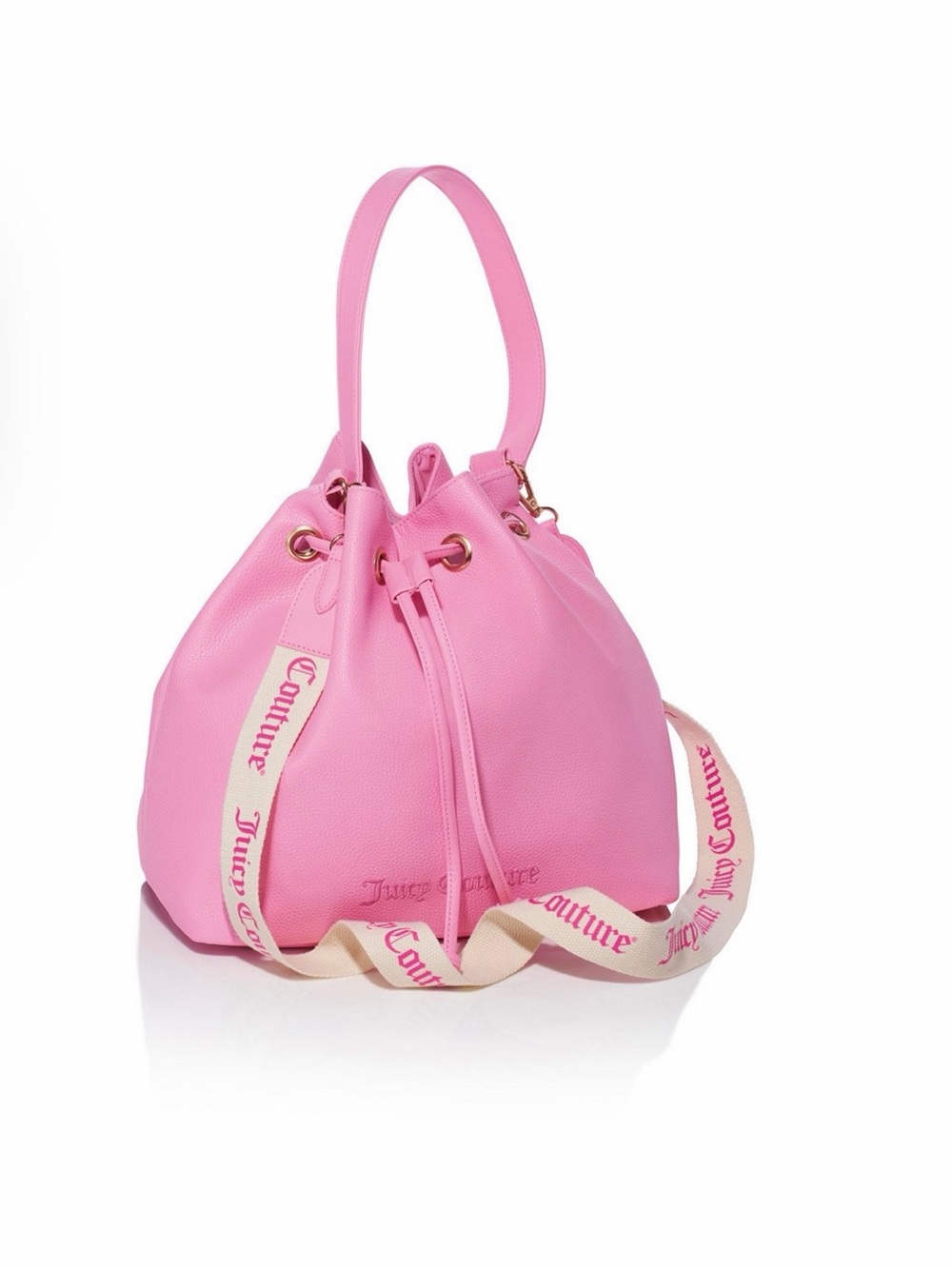 Juicy Couture Pink Leather Drawstring Hobo with Branded Strap
